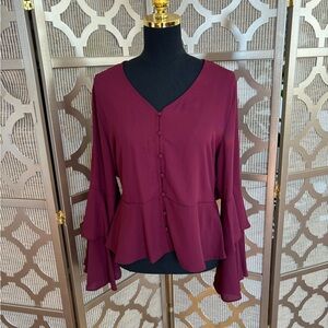 NWOT | Vinca Camuto Blouse Bell Sleeves | Large | Burgundy